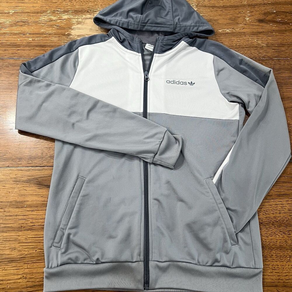 Adidas Originals Boys Colour Block Full Zip Hoodie Extra Large Gray Track Jacket